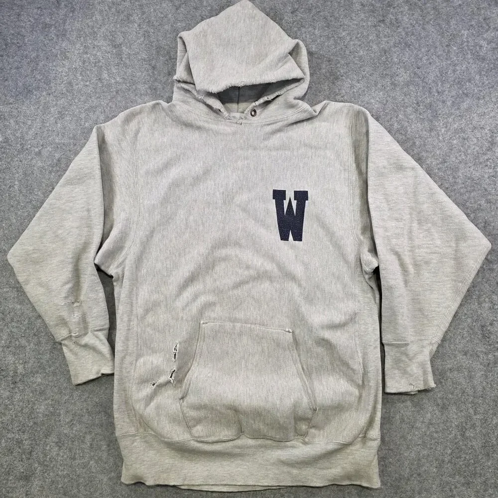 Vintage 90s Champion Reverse Weave‎ Hoodie Mens 2XL Gray Williston College USA